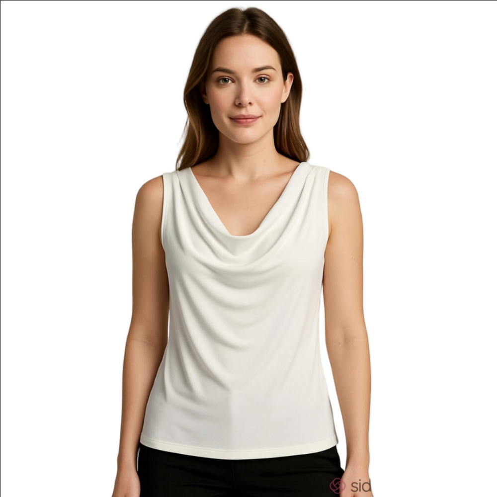 Frank Lyman Design White Draped Cowl Neck Sleeveless Top